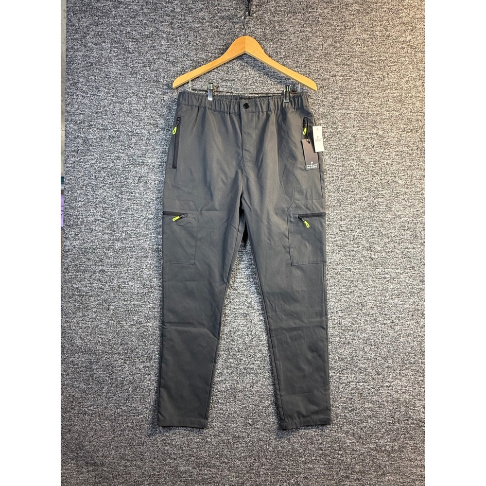 Public Record Mens Charcoal Gray Tapered Cargo‎ Pants Large Neon Zip Pockets NWT